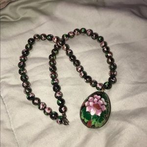 Vintage floral egg necklace